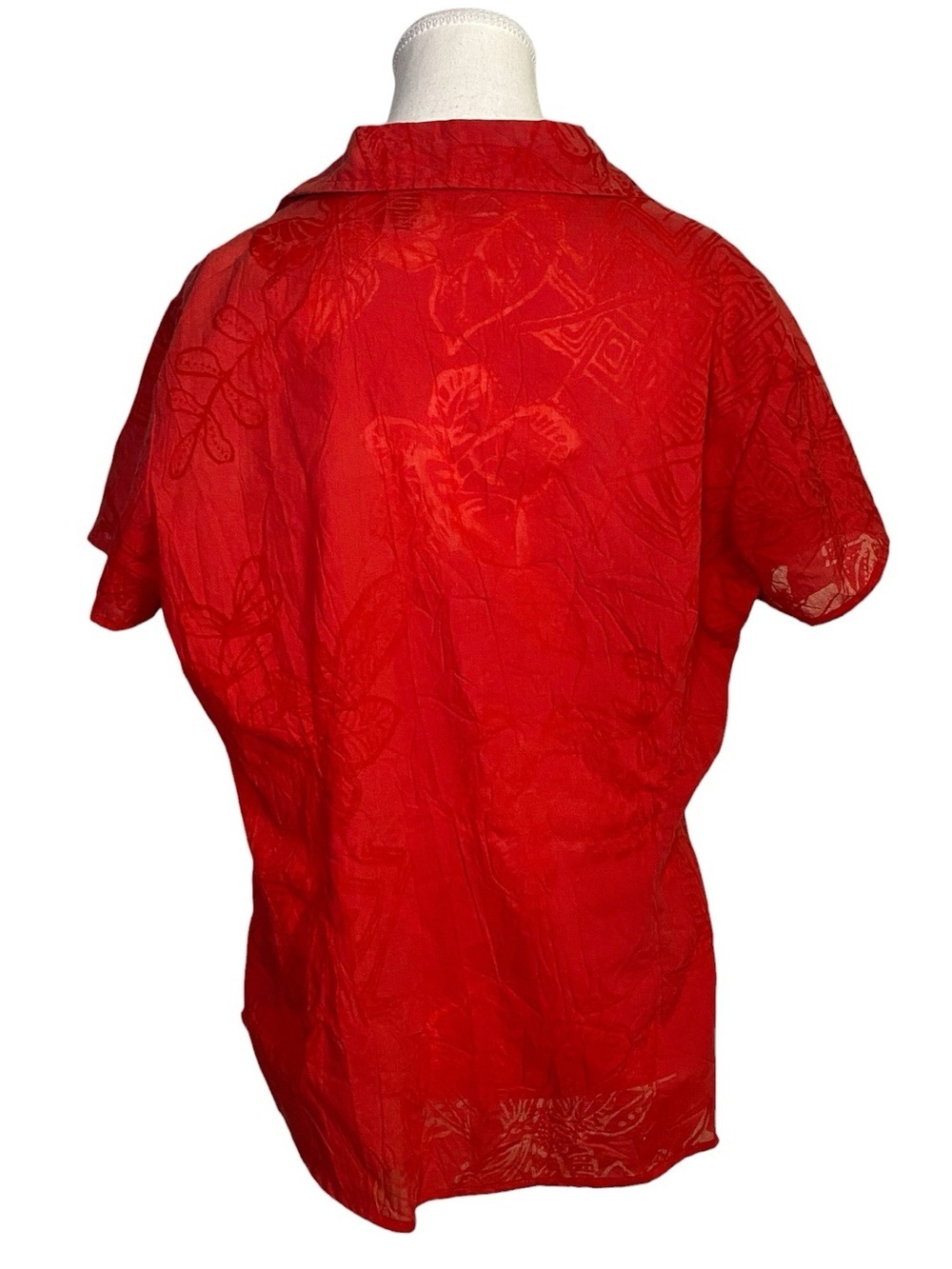 Kim Rogers Vintage Y2K Red Crinkle Texture Button Front Collared Blouse - Picture 2 of 12